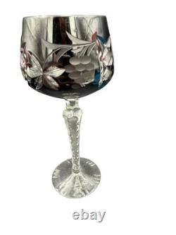 Vintage Lausitzer Crystal Cut to Clear Ruby Wine Goblet Glasses Grapes Set of 4