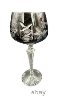 Vintage Lausitzer Crystal Cut to Clear Ruby Wine Goblet Glasses Grapes Set of 4