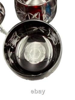 Vintage Lausitzer Crystal Cut to Clear Ruby Wine Goblet Glasses Grapes Set of 4