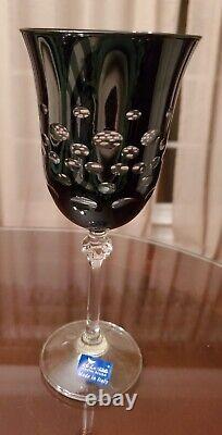 Vintage Le Stelle Set Of 4 Black Wine Glasses Cut Glass Crystal Made In Italy