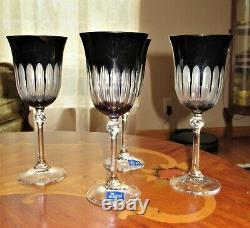 Vintage Le Stelle Set Of 4 Black Wine Glasses Diamond Cut Glass Crystal Italy