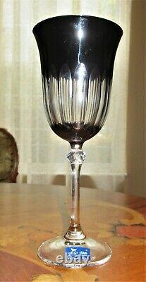 Vintage Le Stelle Set Of 4 Black Wine Glasses Diamond Cut Glass Crystal Italy