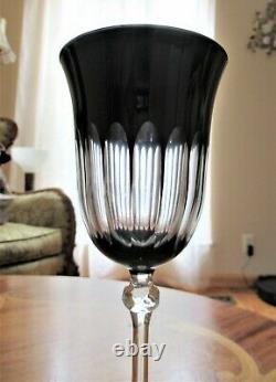 Vintage Le Stelle Set Of 4 Black Wine Glasses Diamond Cut Glass Crystal Italy