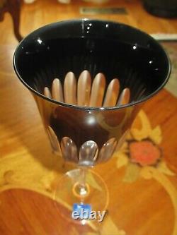 Vintage Le Stelle Set Of 4 Black Wine Glasses Diamond Cut Glass Crystal Italy