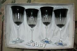 Vintage Le Stelle Set Of 4 Black Wine Glasses Diamond Cut Glass Crystal Italy