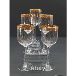Vintage Lenox Autumn Wine Glass Water Goblet Set Of 5 Etched Gold Wide Band Rim