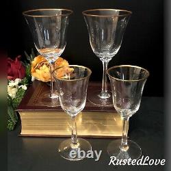 Vintage Lenox Crystal Hayworth Gold Trim Hand Blown USA set 2 Water + 2 Wine