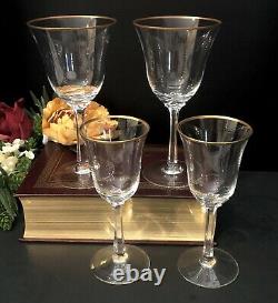 Vintage Lenox Crystal Hayworth Gold Trim Hand Blown USA set 2 Water + 2 Wine