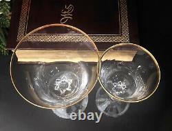 Vintage Lenox Crystal Hayworth Gold Trim Hand Blown USA set 2 Water + 2 Wine