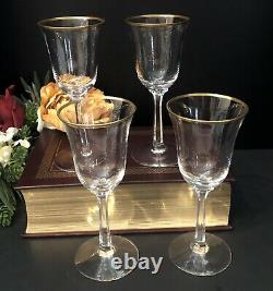 Vintage Lenox Crystal Mansfield Gold Trim Hand Blown USA set 4 Wine Glasses