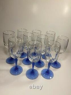Vintage Lenox Crystal Wine Glass Cobalt Blue Stemmed Dual Swag (Set of 10)