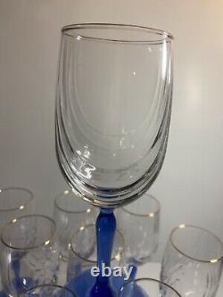 Vintage Lenox Crystal Wine Glass Cobalt Blue Stemmed Dual Swag (Set of 10)