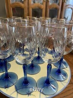 Vintage Lenox Crystal Wine Glass Cobalt Blue Stemmed Dual Swag (Set of 12)