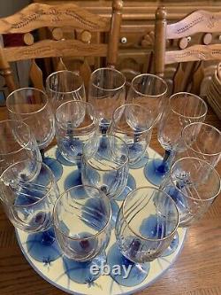 Vintage Lenox Crystal Wine Glass Cobalt Blue Stemmed Dual Swag (Set of 12)