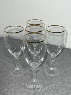 Vintage Lenox USA Crystal Wine Glasses Set of 5 Gold Rim Swirl Stem Elegant