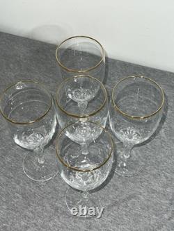 Vintage Lenox USA Crystal Wine Glasses Set of 5 Gold Rim Swirl Stem Elegant
