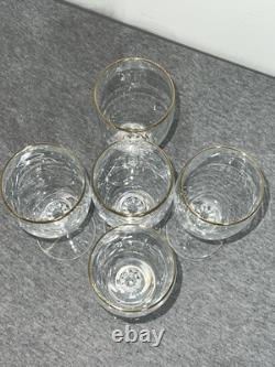 Vintage Lenox USA Crystal Wine Glasses Set of 5 Gold Rim Swirl Stem Elegant