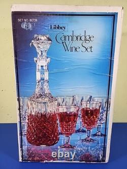 Vintage Libbey CAMBRIDGE WINE SET Crystal Pressed Glass 1 L Decanter 6oz Glasses