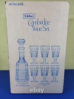 Vintage Libbey CAMBRIDGE WINE SET Crystal Pressed Glass 1 L Decanter 6oz Glasses