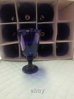 Vintage Libbey Deep Cobalt Blue Water / Wine Goblets. Set of 12 with Carrier