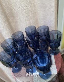 Vintage Libbey Duratuff Cobalt Stemware Wine Glasses Set of 11 Used