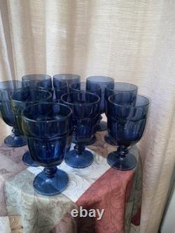 Vintage Libbey Duratuff Cobalt Stemware Wine Glasses Set of 11 Used