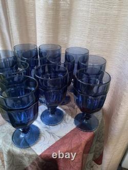 Vintage Libbey Duratuff Cobalt Stemware Wine Glasses Set of 11 Used