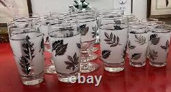 Vintage Libbey Frosted Leaf Design Bar Ware Water Wine Glasses Set Of 18 Silver