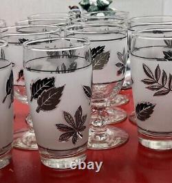 Vintage Libbey Frosted Leaf Design Bar Ware Water Wine Glasses Set Of 18 Silver