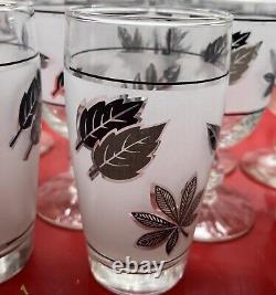 Vintage Libbey Frosted Leaf Design Bar Ware Water Wine Glasses Set Of 18 Silver