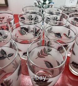 Vintage Libbey Frosted Leaf Design Bar Ware Water Wine Glasses Set Of 18 Silver