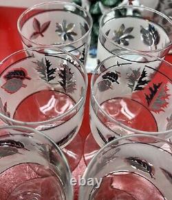 Vintage Libbey Frosted Leaf Design Bar Ware Water Wine Glasses Set Of 18 Silver