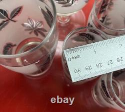Vintage Libbey Frosted Leaf Design Bar Ware Water Wine Glasses Set Of 18 Silver