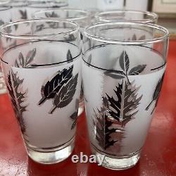 Vintage Libbey Frosted Leaf Design Bar Ware Water Wine Glasses Set Of 18 Silver