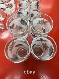 Vintage Libbey Frosted Leaf Design Bar Ware Water Wine Glasses Set Of 18 Silver