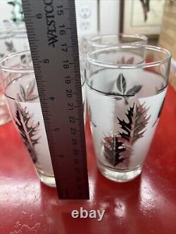 Vintage Libbey Frosted Leaf Design Bar Ware Water Wine Glasses Set Of 18 Silver