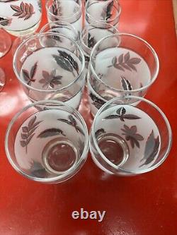 Vintage Libbey Frosted Leaf Design Bar Ware Water Wine Glasses Set Of 18 Silver