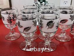 Vintage Libbey Frosted Leaf Design Bar Ware Water Wine Glasses Set Of 18 Silver