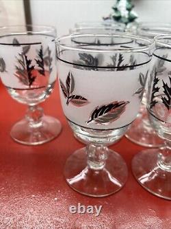Vintage Libbey Frosted Leaf Design Bar Ware Water Wine Glasses Set Of 18 Silver