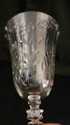 Vintage Libbey Rock Sharpe Fernwood Crystal Wine Glasses Stems #2010-2