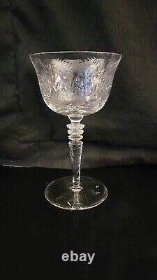 Vintage Libbey Rock Sharpe Fernwood Crystal Wine Glasses Stems #2010-2