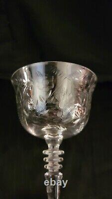 Vintage Libbey Rock Sharpe Fernwood Crystal Wine Glasses Stems #2010-2