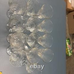 Vintage Libby 1940S Rock Sharpe Etched Cut Crystal 8oz Wine Glasses, Set Of 13