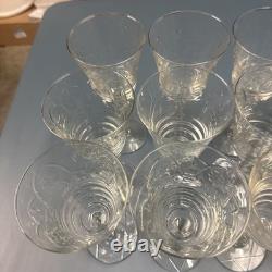 Vintage Libby 1940S Rock Sharpe Etched Cut Crystal 8oz Wine Glasses, Set Of 13