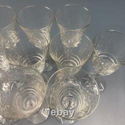 Vintage Libby 1940S Rock Sharpe Etched Cut Crystal 8oz Wine Glasses, Set Of 13