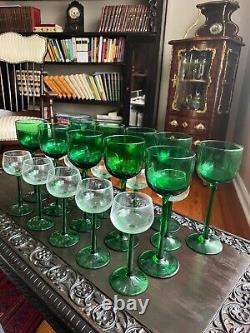 Vintage Liqueur, Wine, Port, Retro/Vintage Goblet Glasses Hand Crafted Green