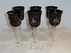 Vintage Lot 6 Long Stem Cut Glass Crystal Wine Glasses Goblets Ruby Red 8 tall