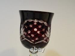 Vintage Lot 6 Long Stem Cut Glass Crystal Wine Glasses Goblets Ruby Red 8 tall