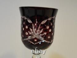 Vintage Lot 6 Long Stem Cut Glass Crystal Wine Glasses Goblets Ruby Red 8 tall