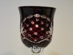 Vintage Lot 6 Long Stem Cut Glass Crystal Wine Glasses Goblets Ruby Red 8 tall